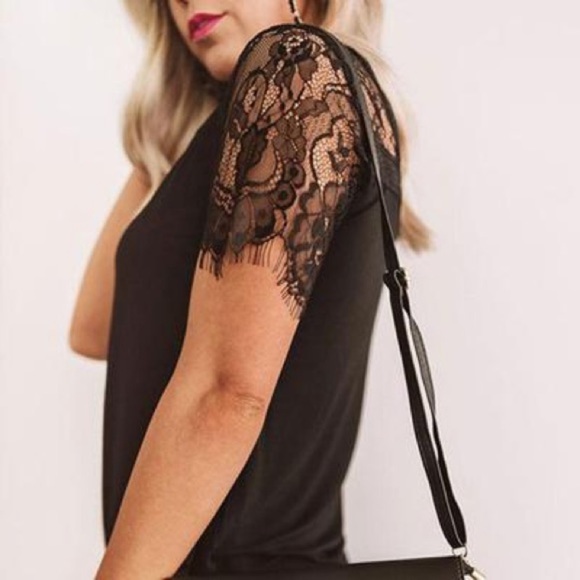 POL Black EyeLash Lace Scalloped Knit Top - Picture 4 of 5